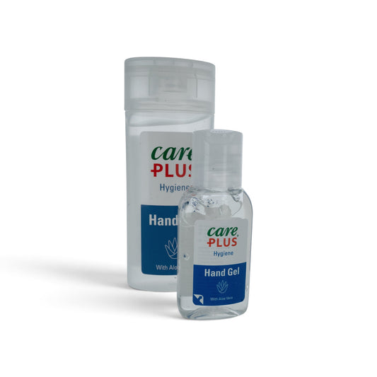 Adversary Force Care Plus Hygiene Hand Gel bottles with aloe vera for travel and outdoor use.