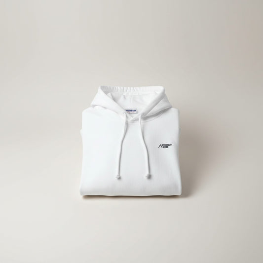 Adversary Force weißer Kapuzenpullover aus Baumwollmischgewebe mit kleinem Logo auf der Brust und Kängurutasche.