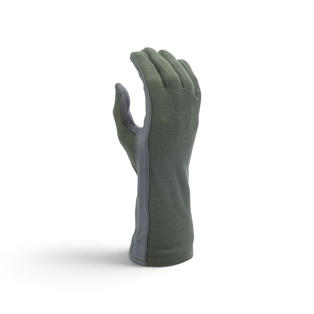 Adversary Force olive green Nomex pilot gloves with leather palm and long cuff for heat-resistant tactical protection