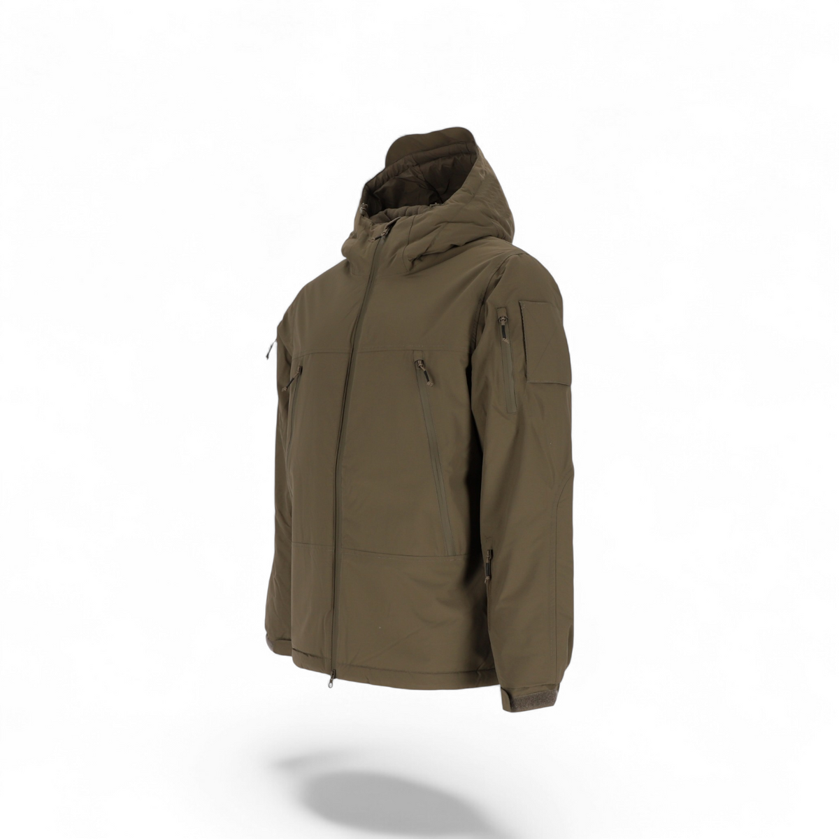 Adversary Force AB Jacket ECW Level 7 in olive green, featuring a hooded design, zip pockets, and PrimaLoft insulation.