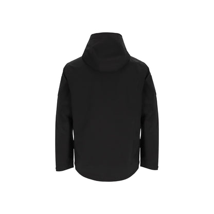 Adversary Force AB Waterproof Jacket Alpha in Schwarz, Rückansicht der taktischen Regenjacke mit Kapuze