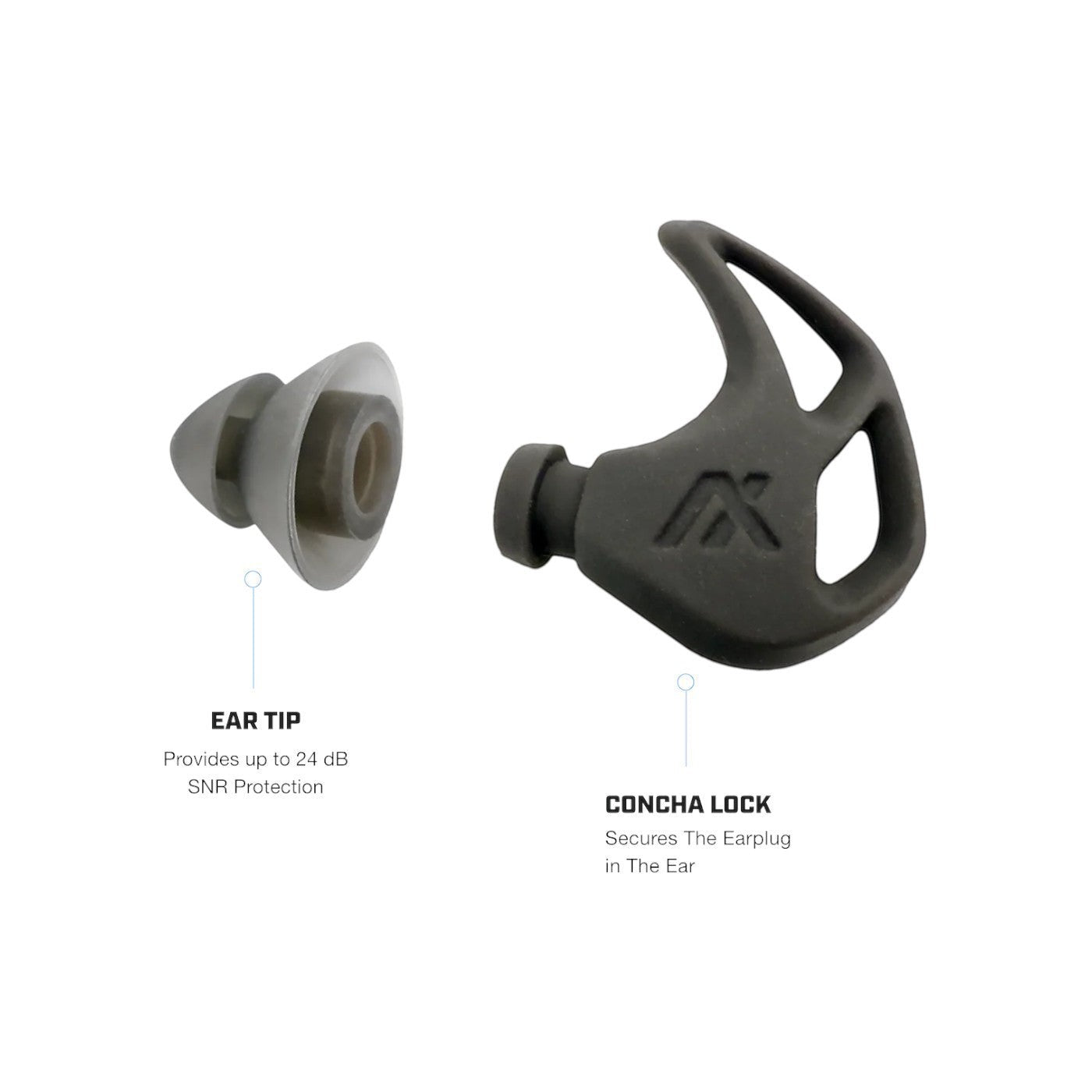 Adversary Force AXIL X20 Passive Gehörschutz mit Concha Lock und Silikon-Ohrstöpsel für sicheren Halt beim Schießen.