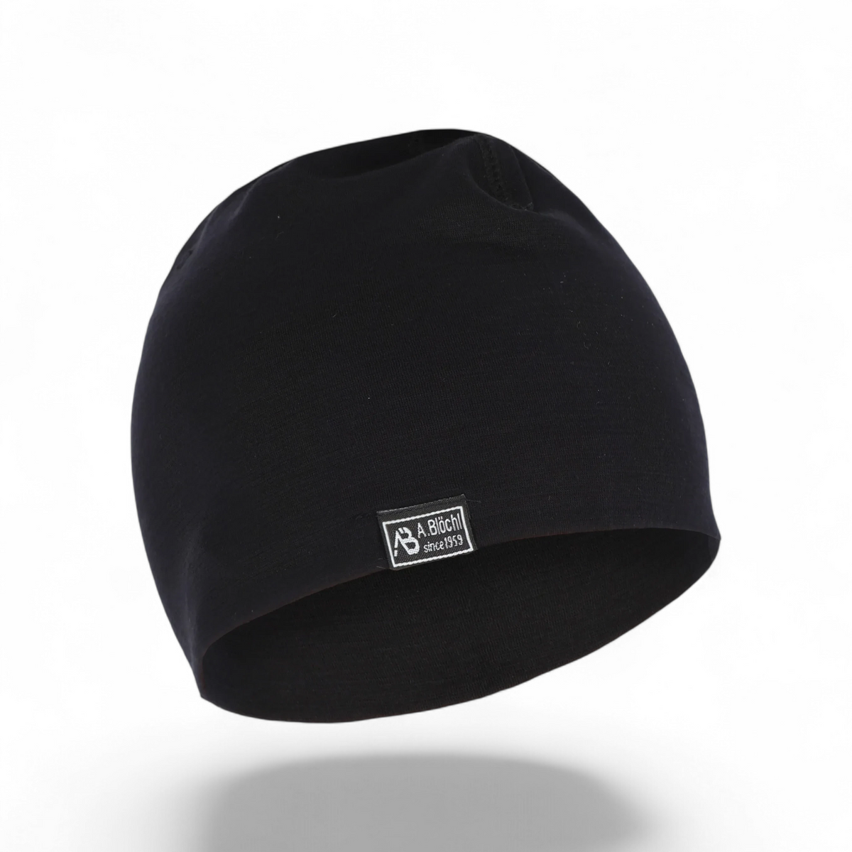 Adversary Force AB Beanie Lite Merino in black, a lightweight single-layer merino wool hat with a small logo patch.