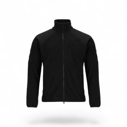 Adversary Force black tactical grid fleece jacket with YKK zippers, chest and arm pockets, and high collar.