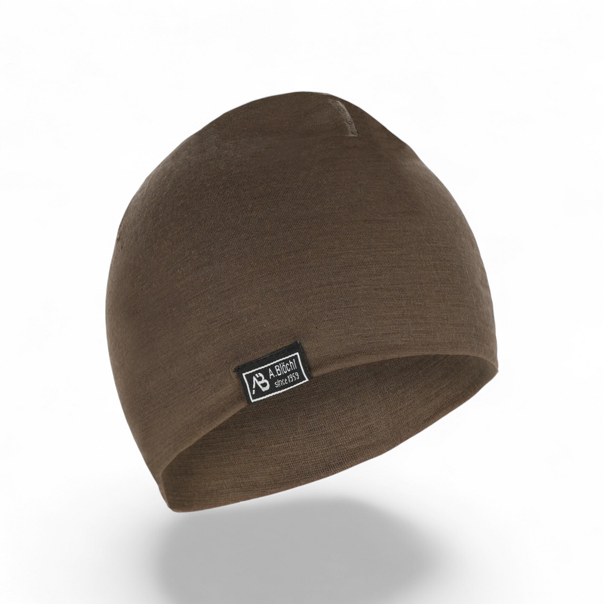 Adversary Force AB Beanie Lite Merino in brown, a lightweight, single-layer merino wool hat with a branded label.