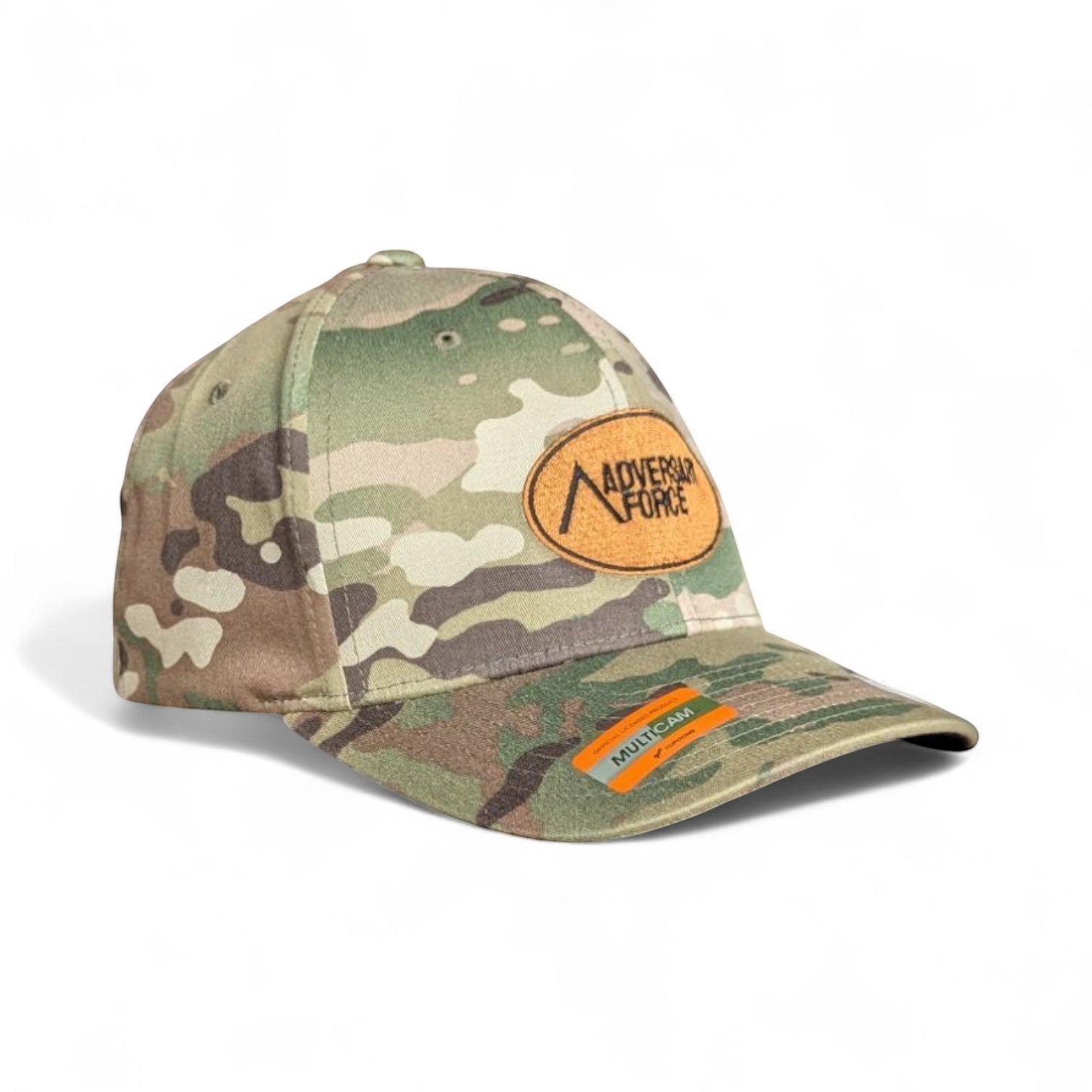 AF Hunting Flexfit Cap in Multicam-Tarnmuster, 98% Baumwolle, 2% Elasthan, mit gestickten Ösen.