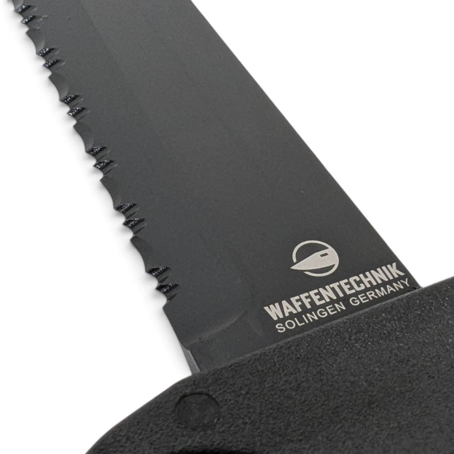 Adversary Force Eickhorn BW KM2K-Tanto combat knife with black non-reflective serrated blade and Waffentechnik logo