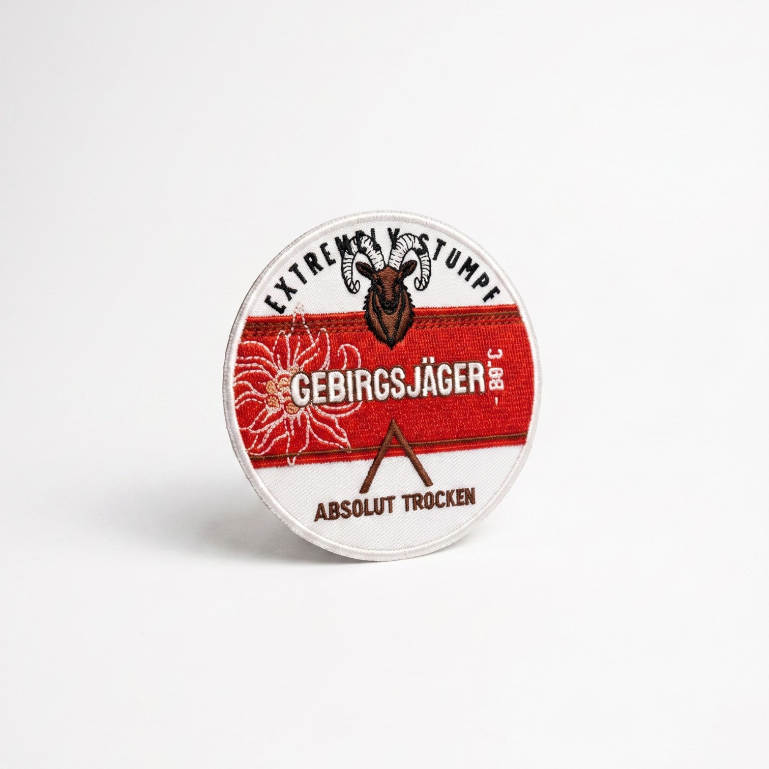 Adversary Force Gebirgsjäger Lederpatch in Rot und Weiß mit Steinbock-Motiv und Klettrückseite, 6x6 cm