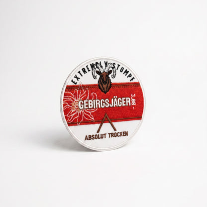 Adversary Force Gebirgsjäger Lederpatch in Rot und Weiß mit Steinbock-Motiv und Klettrückseite, 6x6 cm