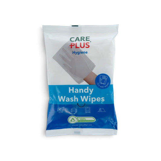 Adversary Force Care Plus Handy Wash Wipes in a white and blue biodegradable packaging for travel and outdoor use.