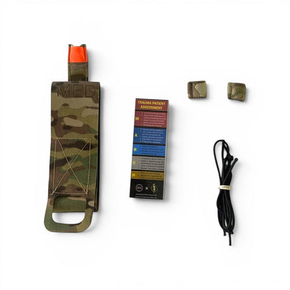 Adversary Force L4 x Eurmed IFAK Insert in Multicam mit medizinischer Referenzkarte, Kordel und Befestigungsteilen.