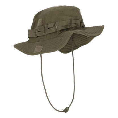 Adversary Force AB Kabano Boonie in Olivgrün mit IRR-Schutz, Micro MOLLE System und formbarer Krempe.