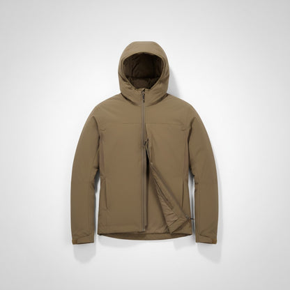 A.Blöchl Hooded Lacket "Insulated" Level 4 in Khaki, multifunktionale Isolationsjacke mit PrimaLoft®-Wattierung, wasserabweisend und atmungsaktiv.