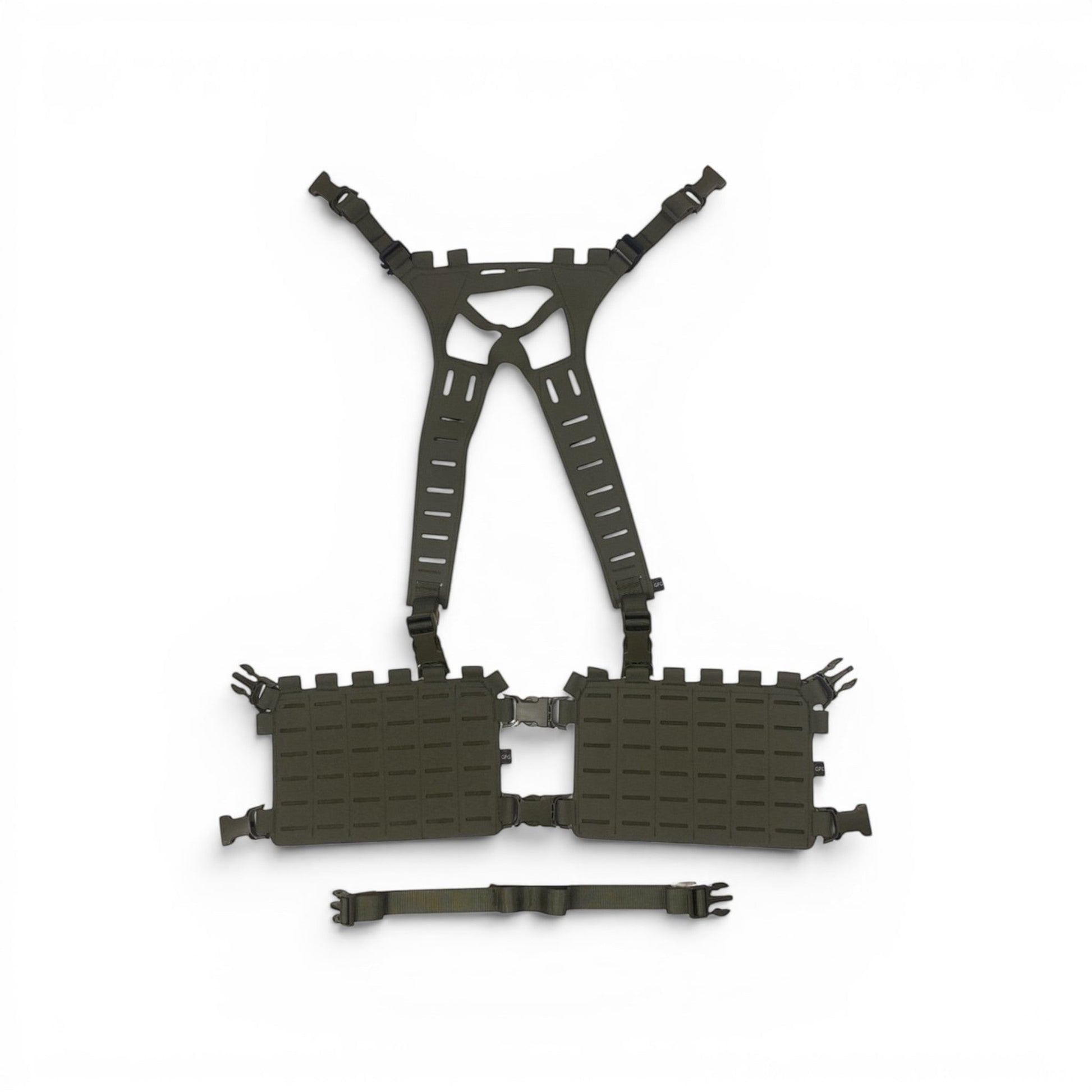 Adversary Force L4 Adaptive Rig System Split Rig in olivgrün mit modularen Alpha-Placards und Bravo-Harness