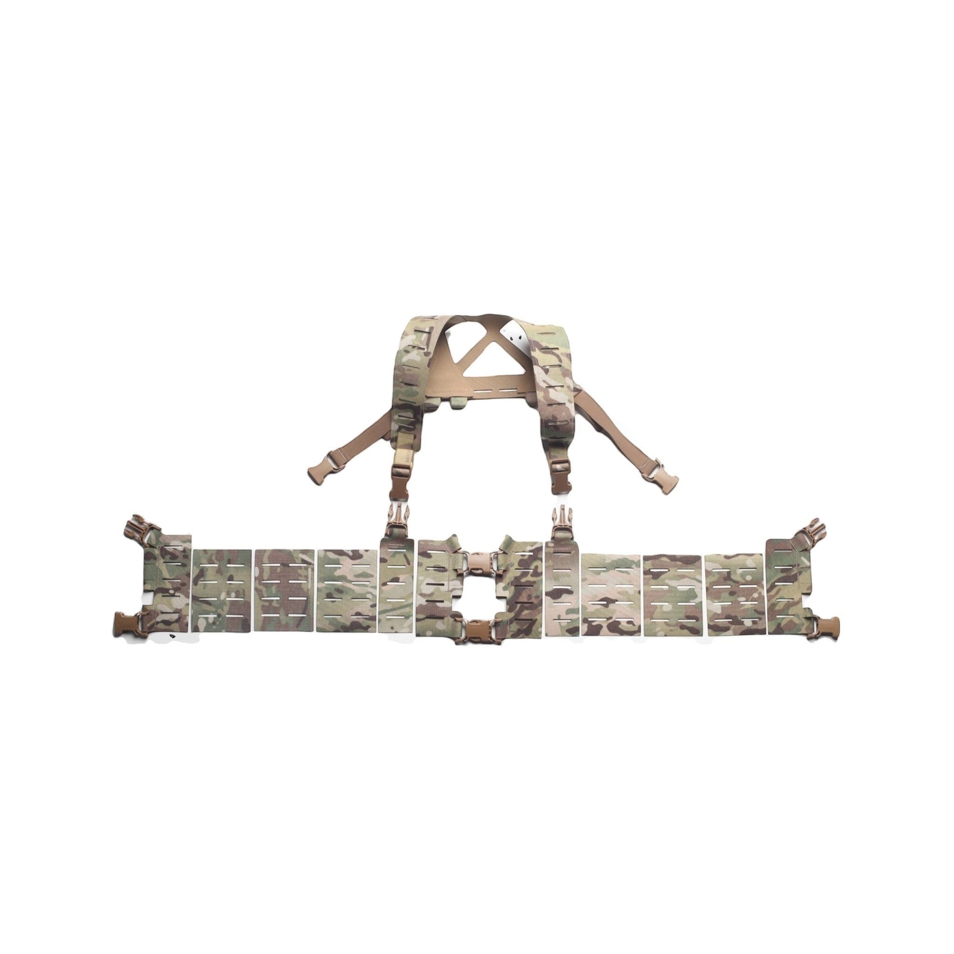 Adversary Force L4 PUZZLE Chest Rig Kit in Multicam mit modularem Harness-System für individuelle taktische Setups.