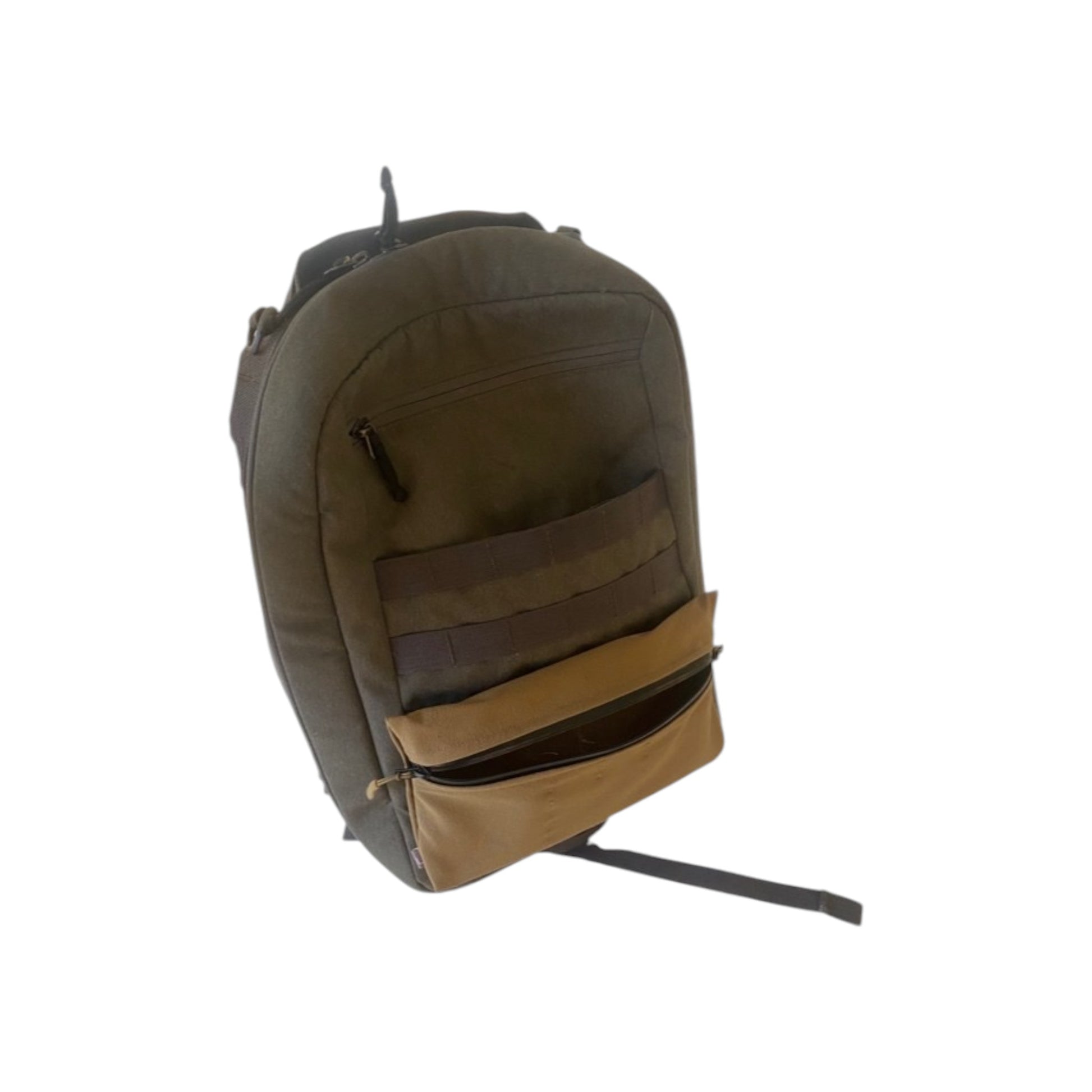 Adversary Force L4 Wide XXS GP Mehrzwecktasche aus Stretchmaterial in Olivgrün und Coyote Brown an einem Rucksack