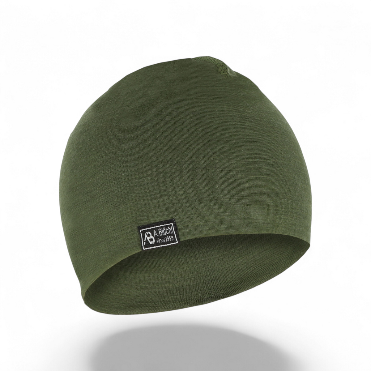 Adversary Force AB Beanie Lite Merino in olive green, a lightweight single-layer wool hat with a small logo tag.