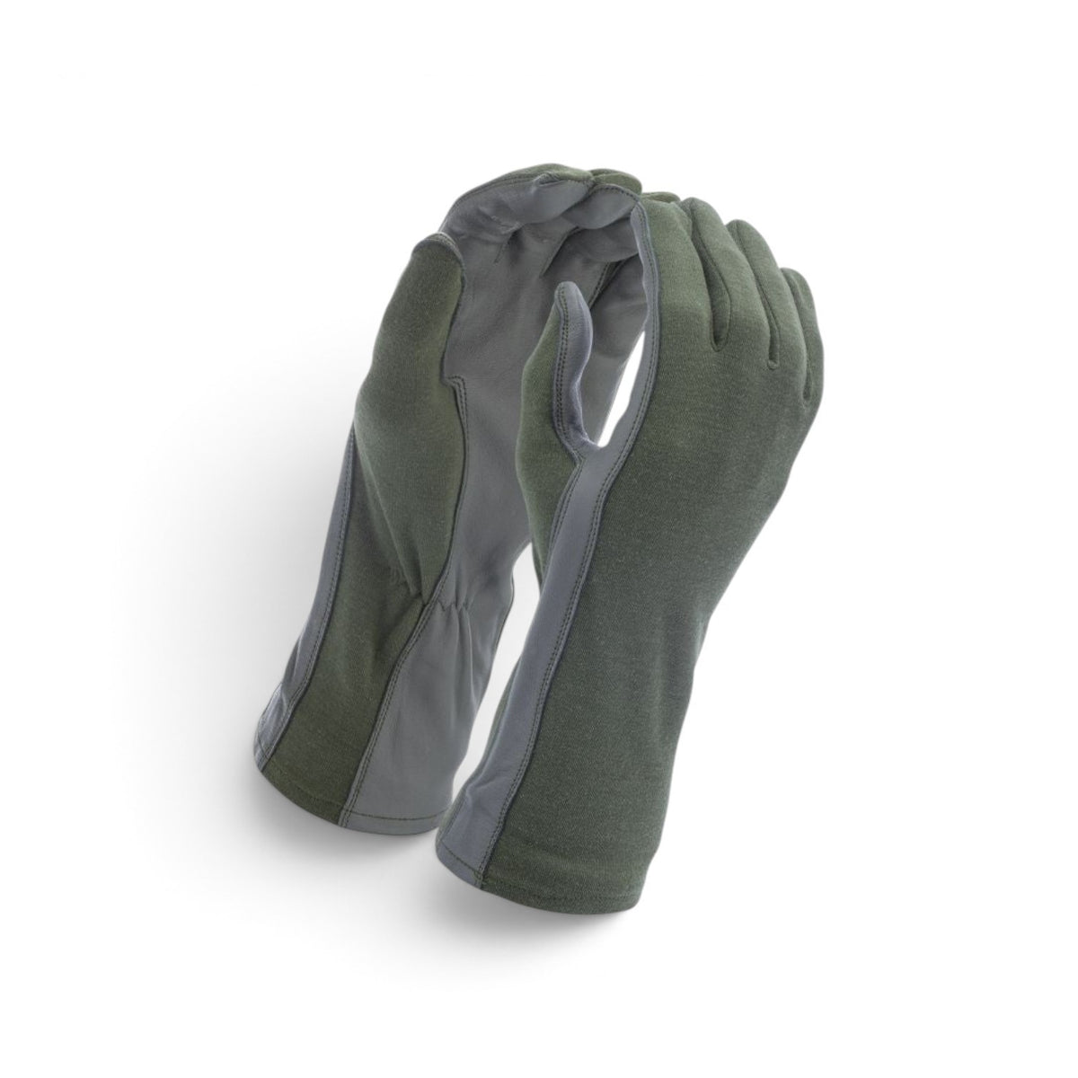 Adversary Force olive green Nomex pilot gloves with leather palms and long cuffs for tactical and outdoor use