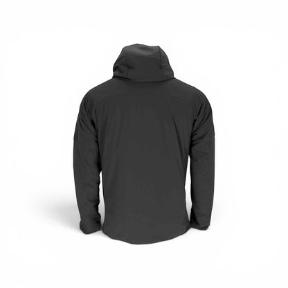 A.Blöchl Hooded Lacket "Insulated" Level 4, schwarze, multifunktionale Isolationsjacke mit Kapuze, PrimaLoft®-Isolierung, für wechselhafte Wetterbedingungen.