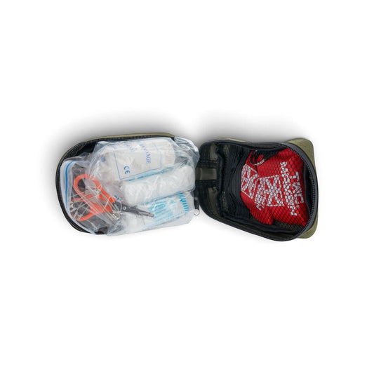 Adversary Force TACMAVEN Hippokrates first aid kit open with medical supplies, bandages, and scissors inside.