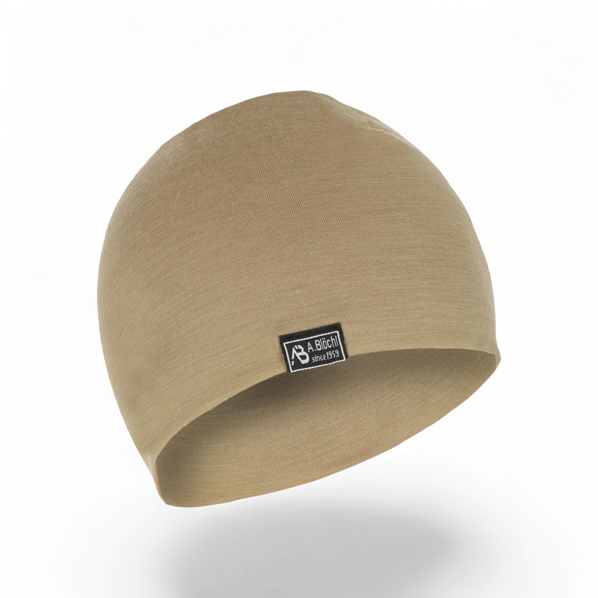 Adversary Force AB Beanie Lite Merino in tan, a lightweight single-layer merino wool cap with a small logo patch.