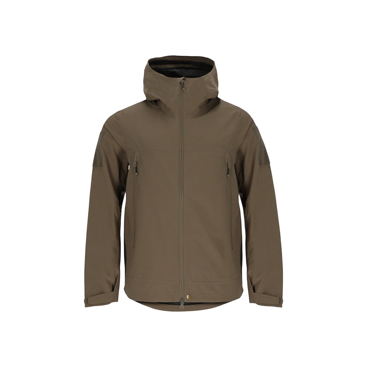 Adversary Force Waterproof Jacket Alpha in RAL7013 oliv mit Kapuze, taktischen Klettflächen und wasserdichten Reißverschlüssen