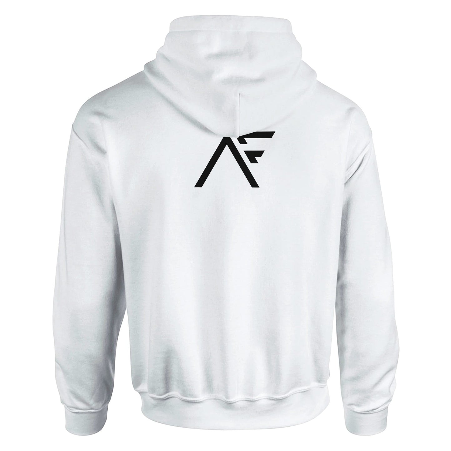 Weißer Kapuzenpullover von Adversary Force aus Baumwoll-Polyester-Mischgewebe mit doppelt gefütterter Kapuze und Logo auf dem Rücken.