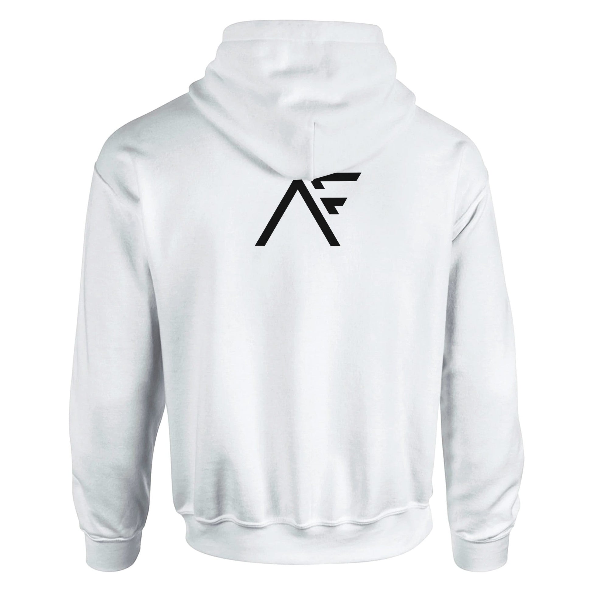 Weißer Kapuzenpullover von Adversary Force aus Baumwoll-Polyester-Mischgewebe mit doppelt gefütterter Kapuze und Logo auf dem Rücken.