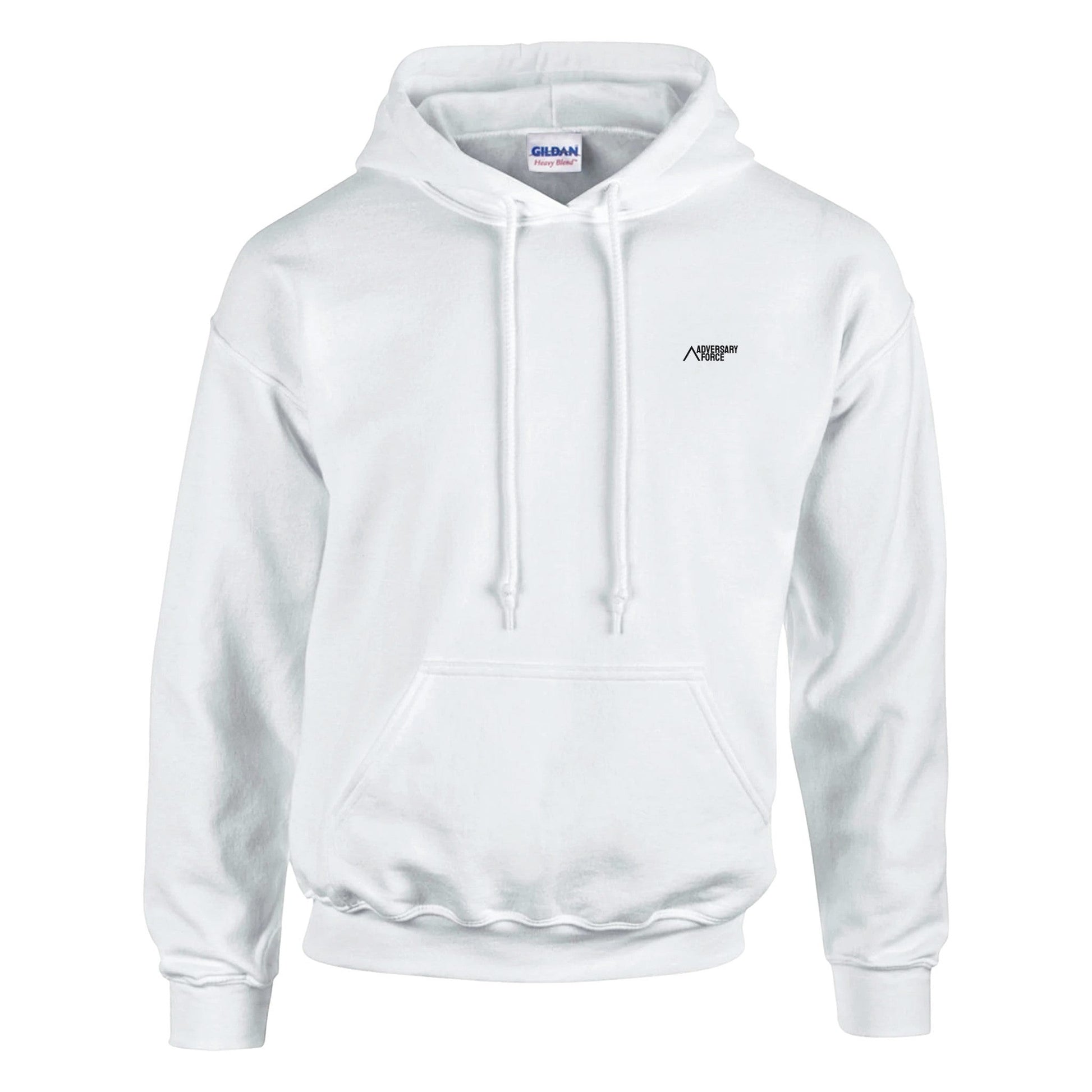 Adversary Force weißer Kapuzenpullover aus Baumwoll-Polyester-Mischgewebe mit kleinem Logo auf der Brust und Kängurutasche.
